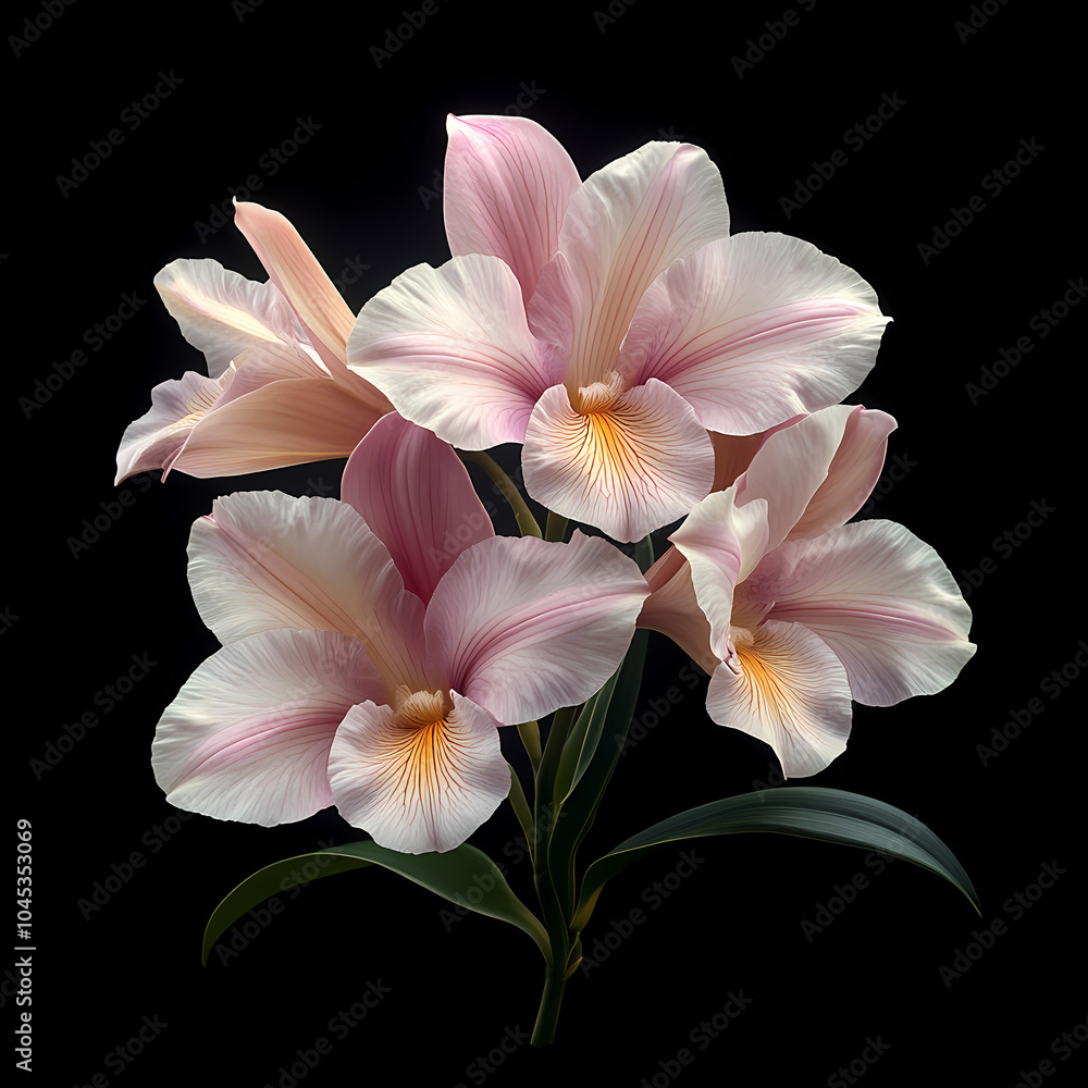Fototapeta premium A delicate close-up of a blooming cattleya orchid in a spring garden, showcasing the beauty of nature with its bright petals .