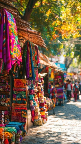 Colorful Market Stalls on a Vibrant Street