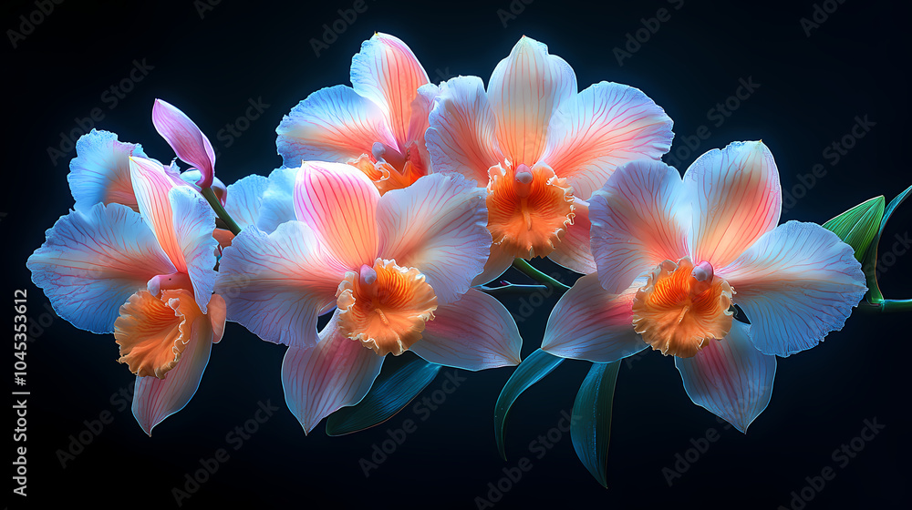 Fototapeta premium A delicate close-up of a blooming cattleya orchid in a spring garden, showcasing the beauty of nature with its bright petals .