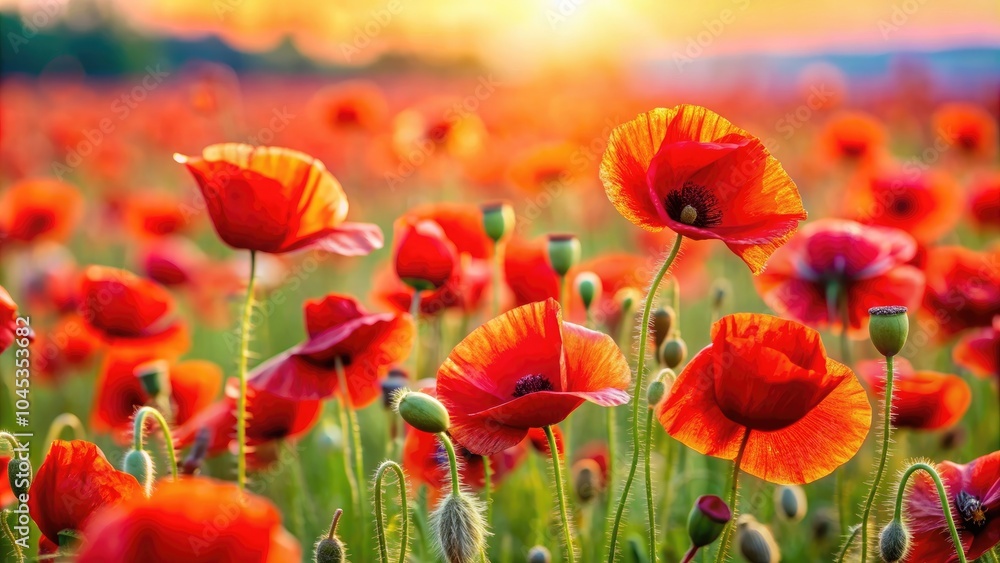 Victory in Europe Day celebration with a field of vibrant poppy flowers, Victory Day Victory in Europe Day celebration with a field of vibrant poppy flowers, Victory Day