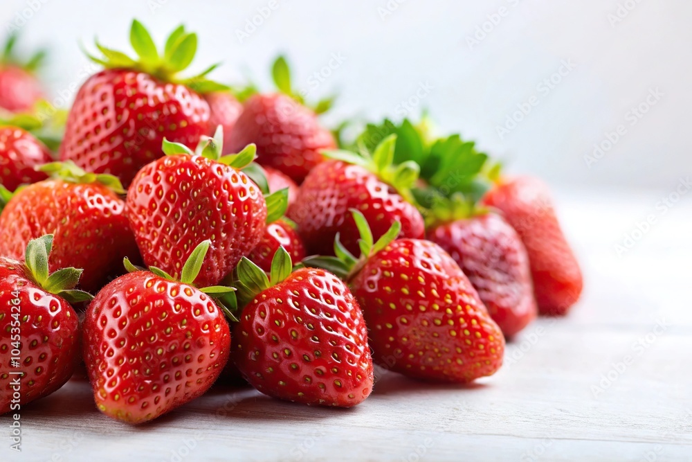 Close-up fresh strawberries on a pristine white backdrop Close-up fresh strawberries on a pristine white backdrop