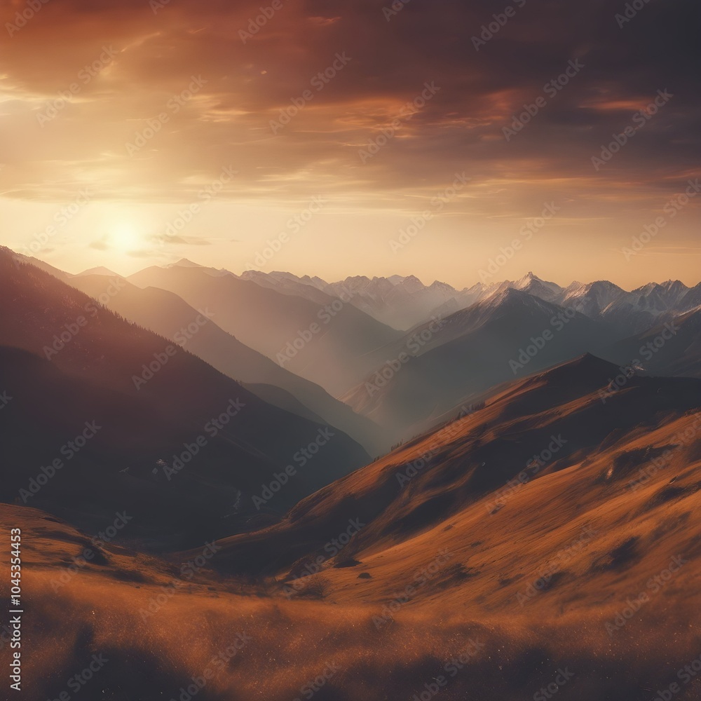 Golden Horizon: Dramatic Mountain Sunset Golden Horizon: Dramatic Mountain Sunset