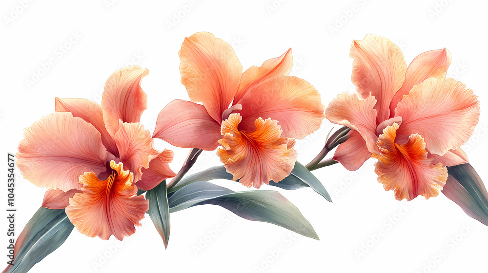 Fototapeta premium A delicate close-up of a blooming cattleya orchid in a spring garden, showcasing the beauty of nature with its bright petals .