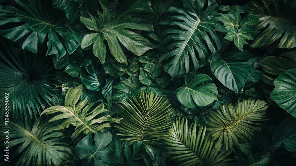 Lush green tropical leaves create a vibrant and refreshing atmosphere in an indoor garden setting Lush green tropical leaves create a vibrant and refreshing atmosphere in an indoor garden setting