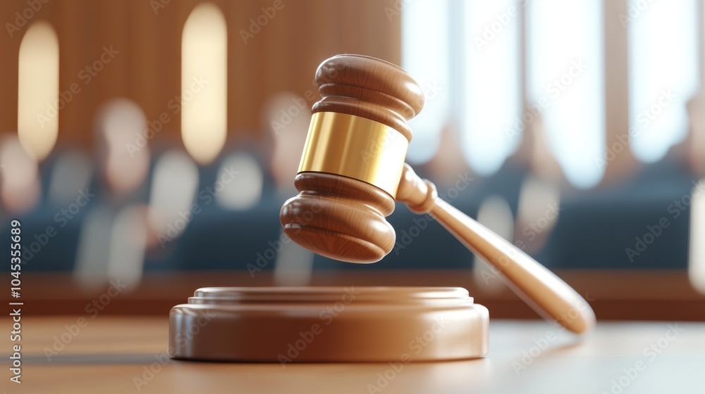 3D Rendered Gavel in Courtroom Setting 3D Rendered Gavel in Courtroom Setting