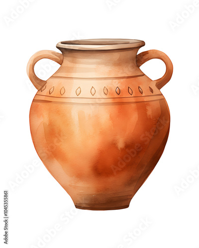 Watercolor Painting of an Ancient Greek Amphora isolated on white background