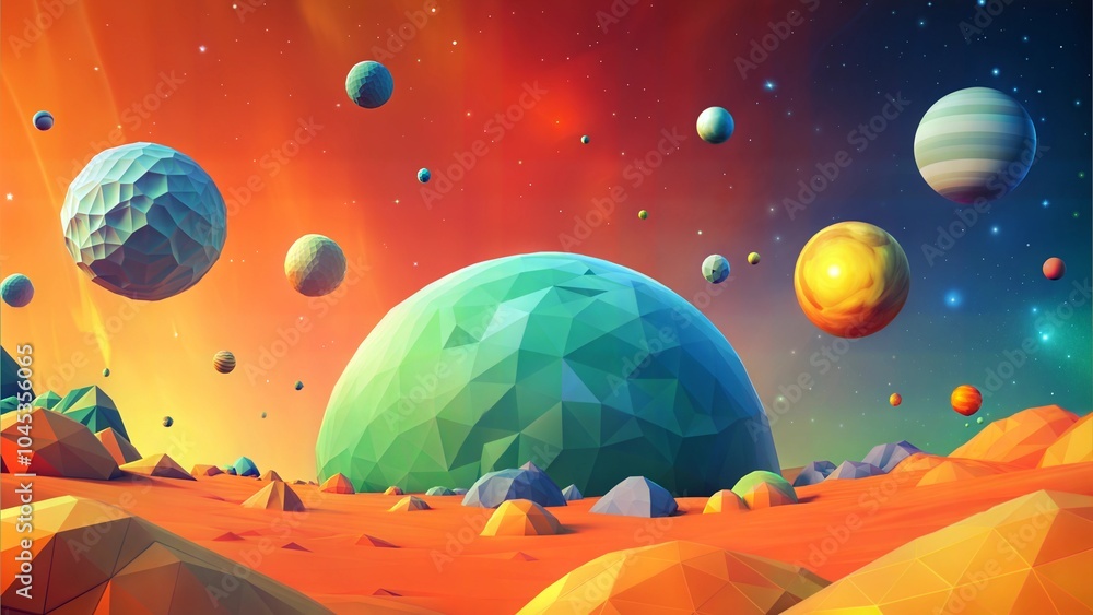 Naklejka premium Low Poly Space Scene with Planets