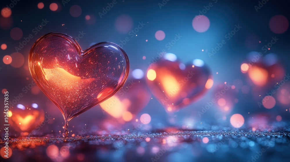Glowing Hearts in Beautiful Soft Focus Background Glowing Hearts in Beautiful Soft Focus Background