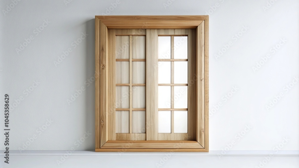 Obraz premium Closed wooden window isolated on white background with a minimalist design