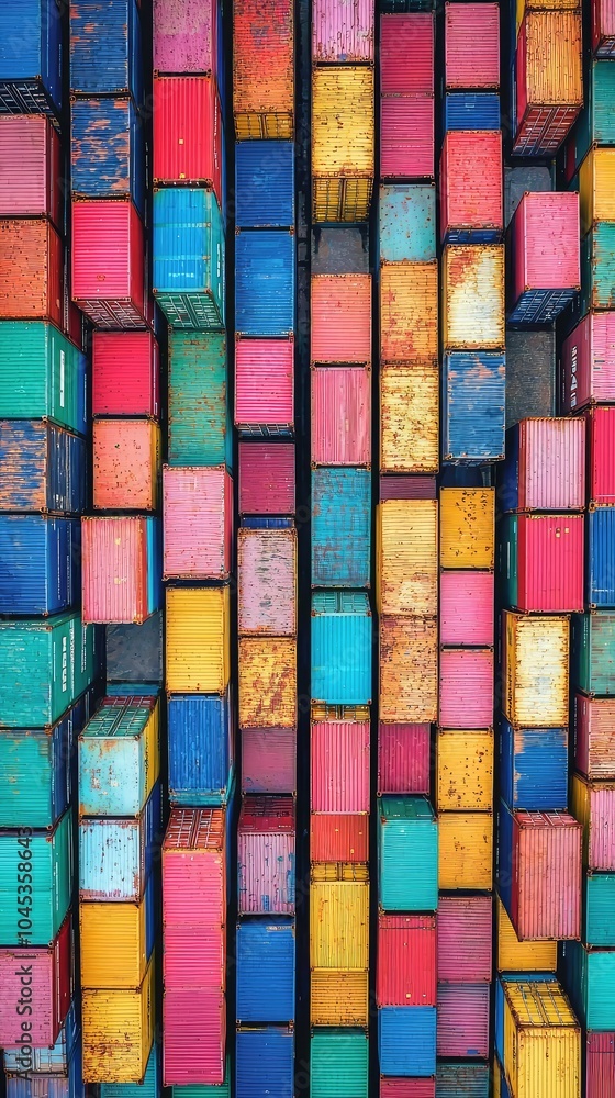 Colorful Stacks of Shipping Containers from Above Colorful Stacks of Shipping Containers from Above