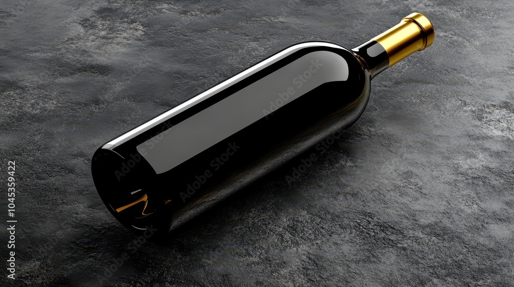 Elegant wine bottle resting on a textured surface, highlighting premium design and sophistication Elegant wine bottle resting on a textured surface, highlighting premium design and sophistication