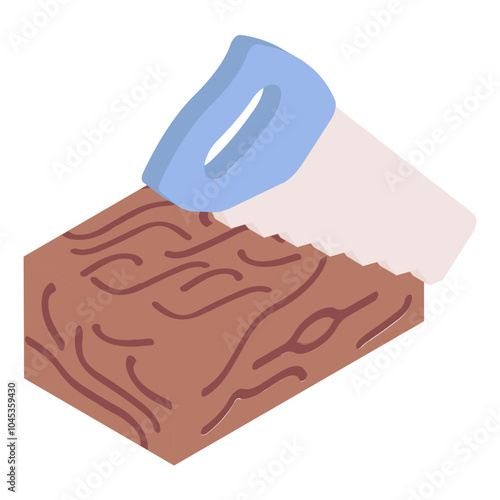 Hand Saw Cutting Timber isometric concept, crosscut panel saws vector color icon design, repair maintenance servicess symbol, Home remodeling sign, Building and construction stock illustration