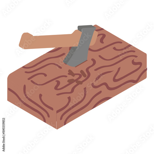 Timber Cutting with Manual Axe isometric concept, Split Wood Slab vector color icon design, repair maintenance servicess symbol, Home remodeling sign, Building and construction stock illustration
