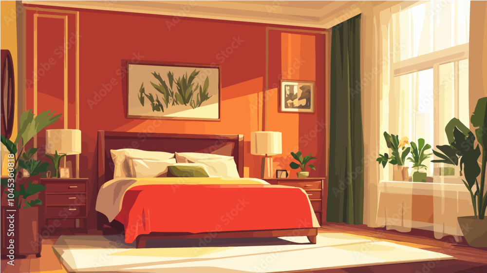 Fototapeta premium Illustration of bedroom interior. Cozy modern bedroom.