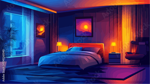 Illustration of bedroom interior. Cozy modern bedroom.