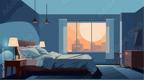 Illustration of bedroom interior. Cozy modern bedroom.