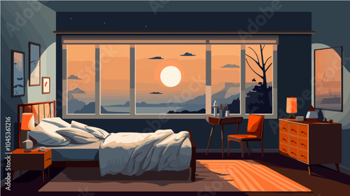 Illustration of bedroom interior. Cozy modern bedroom.
