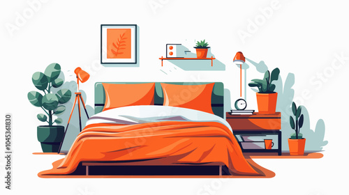 Illustration of bedroom interior. Cozy modern bedroom.