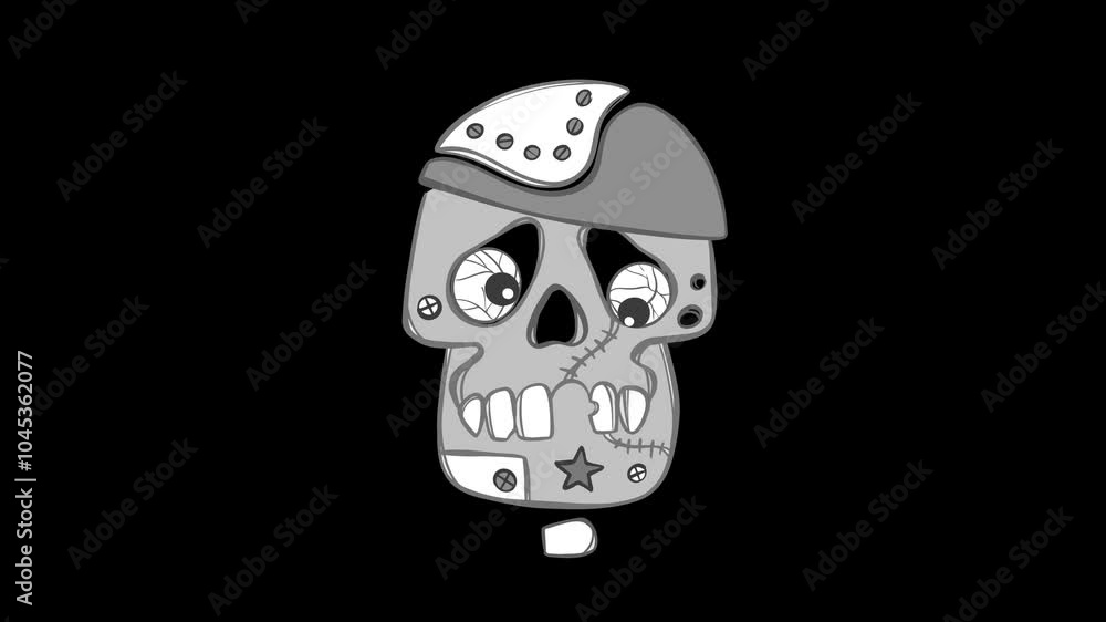 MECHANICAL SKULL is a funny riveted metal character, crumbles into pieces, drops a tooth, twists his eyes and twists the bolts for metallers and Halloween animated video MECHANICAL SKULL is a funny riveted metal character, crumbles into pieces, drops a tooth, twists his eyes and twists the bolts for metallers and Halloween animated video