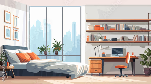 Illustration of bedroom interior. Cozy modern bedroom.