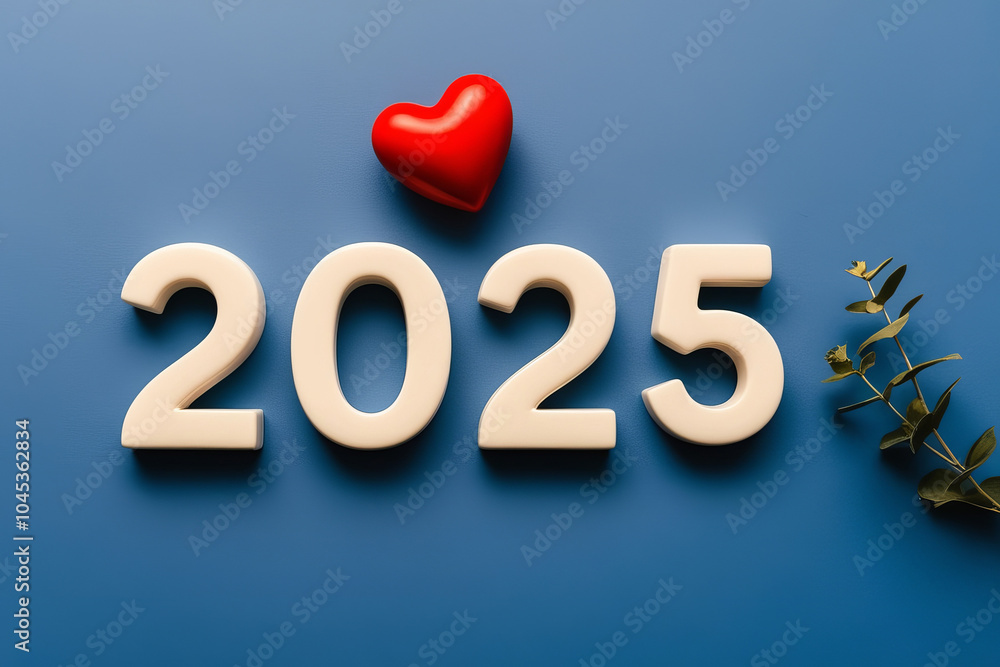 2025 with Red heart non blue background, heart health, health insurance concept, new year resolutions goal. AI generated 2025 with Red heart non blue background, heart health, health insurance concept, new year resolutions goal. AI generated