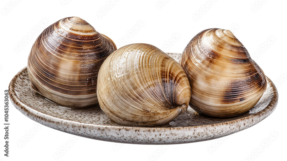 Fresh clams arranged on a ceramic plate, showcasing natural patterns and textures, ready for a seafood feast or culinary preparation. Fresh clams arranged on a ceramic plate, showcasing natural patterns and textures, ready for a seafood feast or culinary preparation.