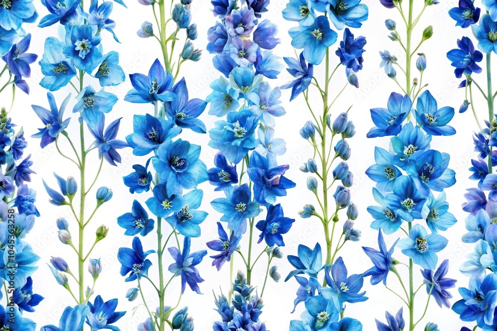 Close-Up Blue larkspurs seamless pattern on a white background Close-Up Blue larkspurs seamless pattern on a white background
