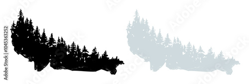 Vector forest silhouette art, Nature trees panorama vector illustration, Fir trees silhouettes set, black evergreen woods vector illustration, Black pine woods