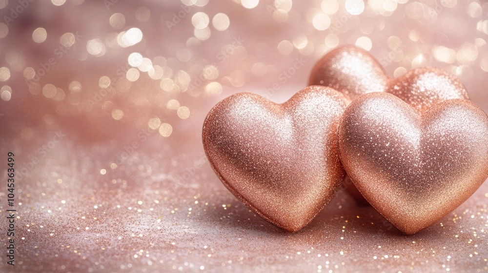 Fototapeta premium Glittery Hearts on Soft Background