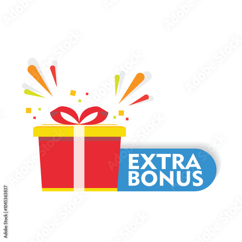 Extra bonus banner icon. Gift box. Flat style. Vector icon