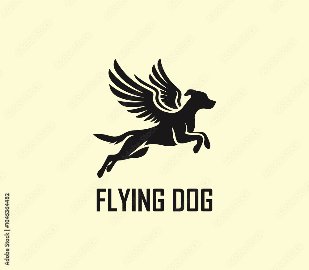 Obraz premium Dog with wings logo design. Flying dog logo. superhero dog animal logo template. Modern dog logo vector