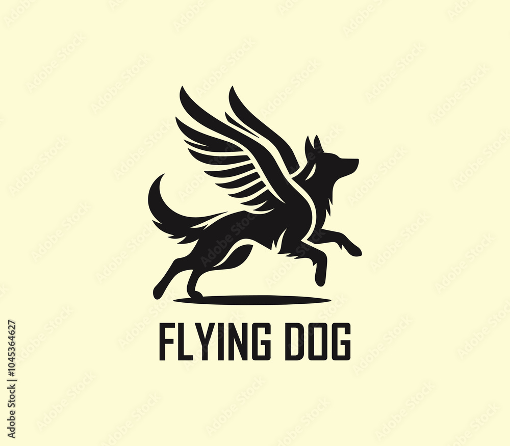 Obraz premium Dog with wings logo design. Flying dog logo. superhero dog animal logo template. Modern dog logo vector