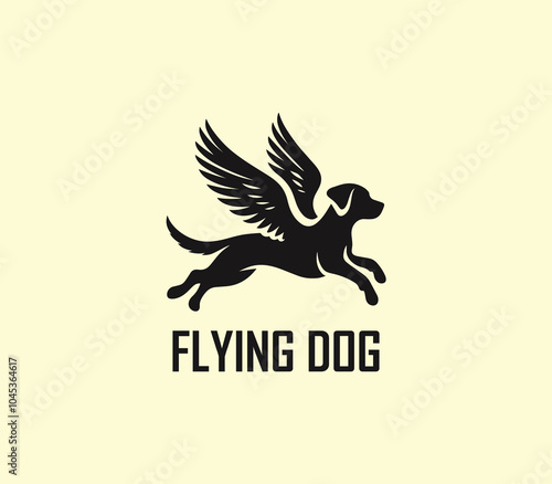 Dog with wings logo design. Flying dog logo. superhero dog animal logo template. Modern dog logo vector