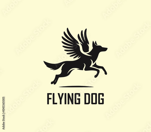 Dog with wings logo design. Flying dog logo. superhero dog animal logo template. Modern dog logo vector