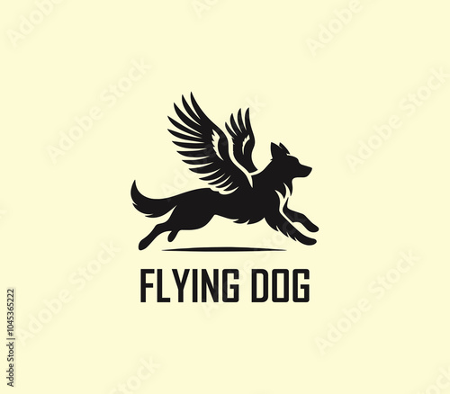 Dog with wings logo design. Flying dog logo. superhero dog animal logo template. Modern dog logo vector