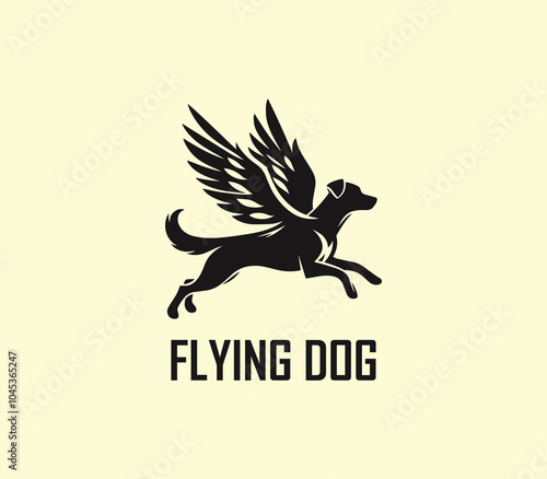 Dog with wings logo design. Flying dog logo. superhero dog animal logo template. Modern dog logo vector