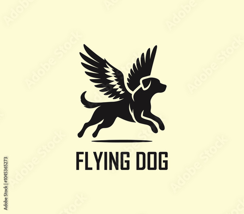 Dog with wings logo design. Flying dog logo. superhero dog animal logo template. Modern dog logo vector