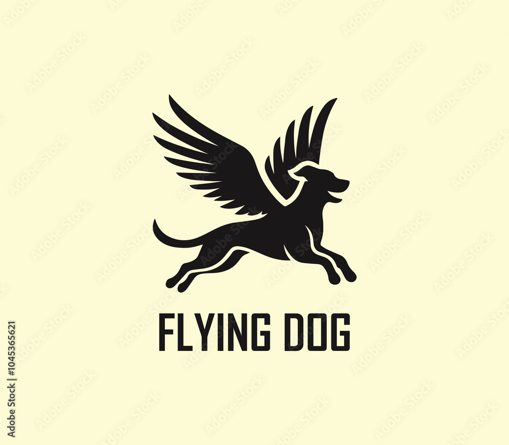 Obraz premium Dog with wings logo design. Flying dog logo. superhero dog animal logo template. Modern dog logo vector