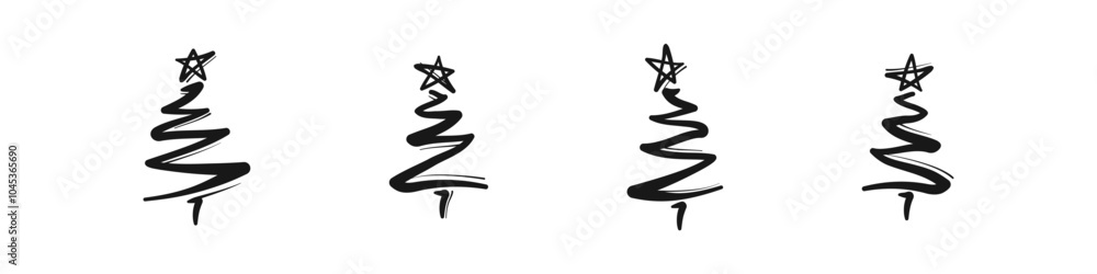 Christmas trees hand drawn set. Sketch style pine tree with wavy and simple lines. Christmas scribble decoration. Christmas trees hand drawn set. Sketch style pine tree with wavy and simple lines. Christmas scribble decoration.