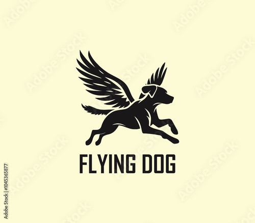 Dog with wings logo design. Flying dog logo. superhero dog animal logo template. Modern dog logo vector