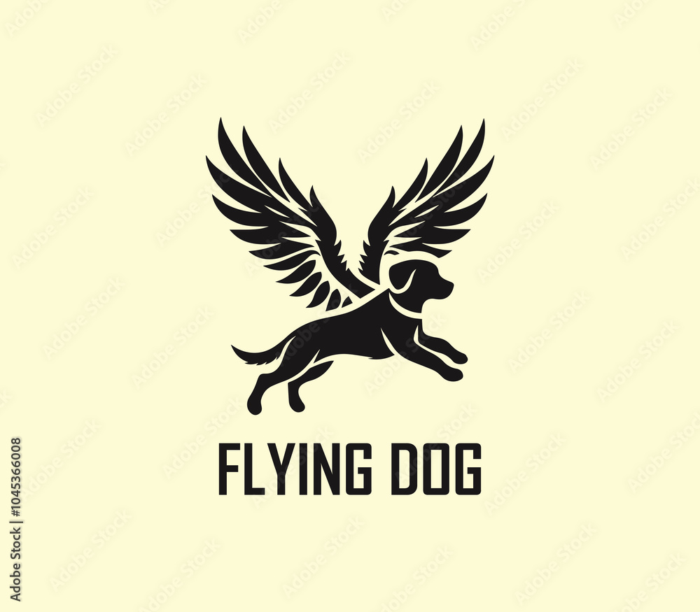 Obraz premium Dog with wings logo design. Flying dog logo. superhero dog animal logo template. Modern dog logo vector
