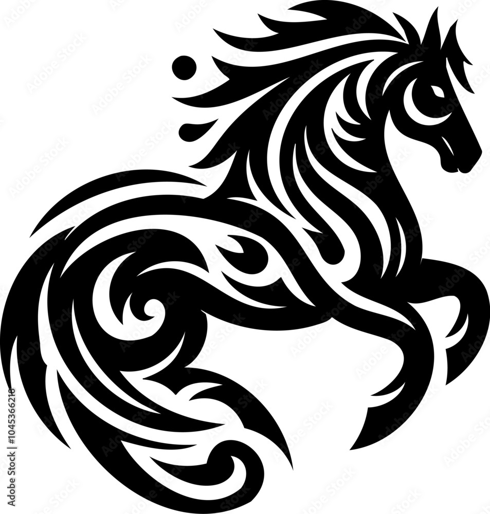 Obraz premium A tribal horse head in black silhouette with a clear outline. Symbolic and powerful, it represents wildness and freedom. Perfect for cultural and abstract themes.