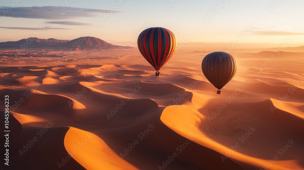 Stunning Hot Air Balloons Over Scenic Desert Landscape