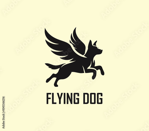 Dog with wings logo design. Flying dog logo. superhero dog animal logo template. Modern dog logo vector