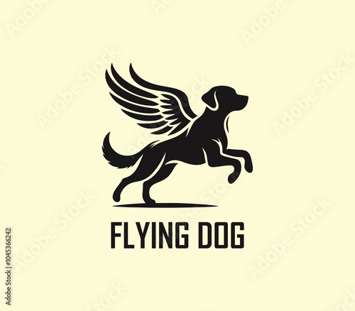 Dog with wings logo design. Flying dog logo. superhero dog animal logo template. Modern dog logo vector