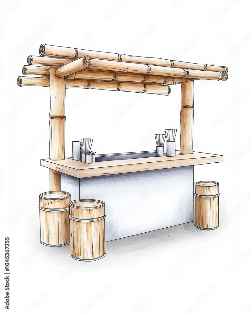 Bamboo bar counter design, white isolated background. Bamboo bar counter design, white isolated background.