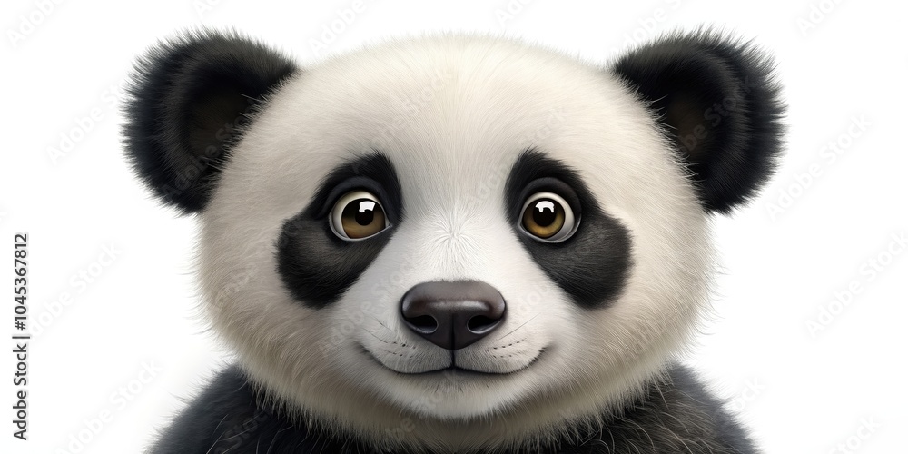 Naklejka premium Adorable panda face with big eyes and a sweet expression, panda, cute, face,black and white, cartoon, animal, fluffy, adorable