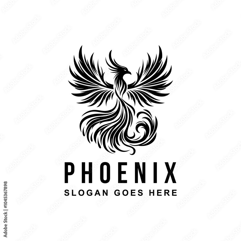 Fototapeta premium Phoenix logo design. Phoenix logo vector illustration. Phoenix black and white vector.