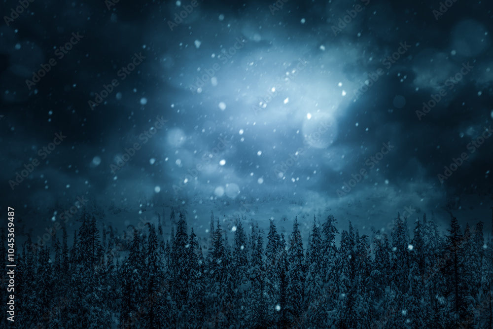 Snow-covered firs on the night sky. Christmas card with space for text. Snow-covered firs on the night sky. Christmas card with space for text.