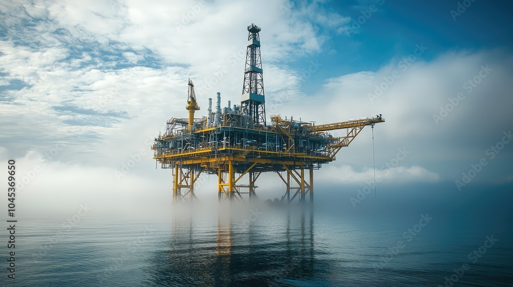 Serene Morning at an Oil Platform in Fog Serene Morning at an Oil Platform in Fog